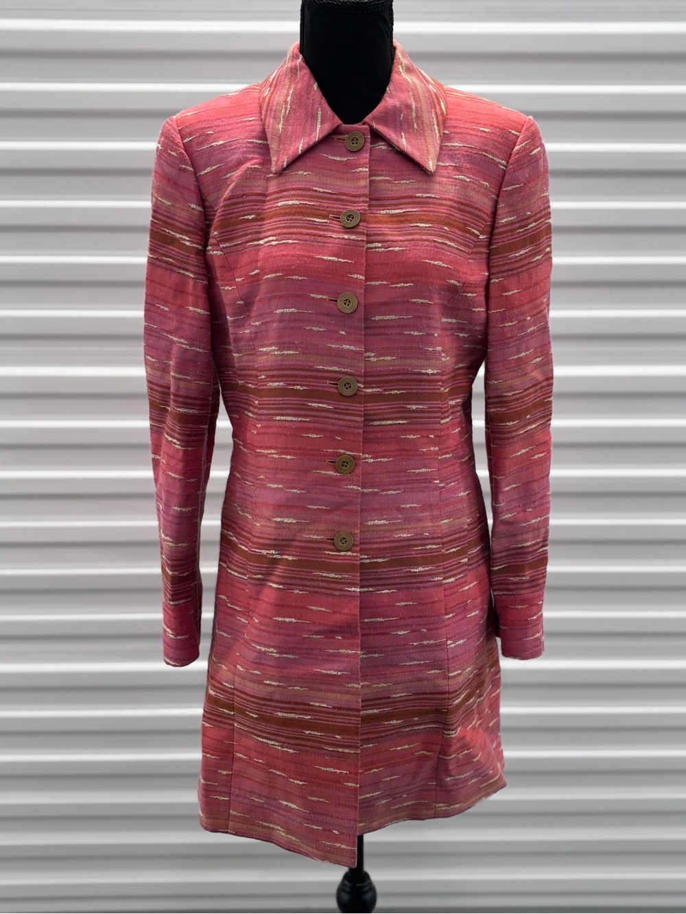 VTG Griffith Gray for St John Pink Textured Tweed Trench Coat Jacket Italy 8